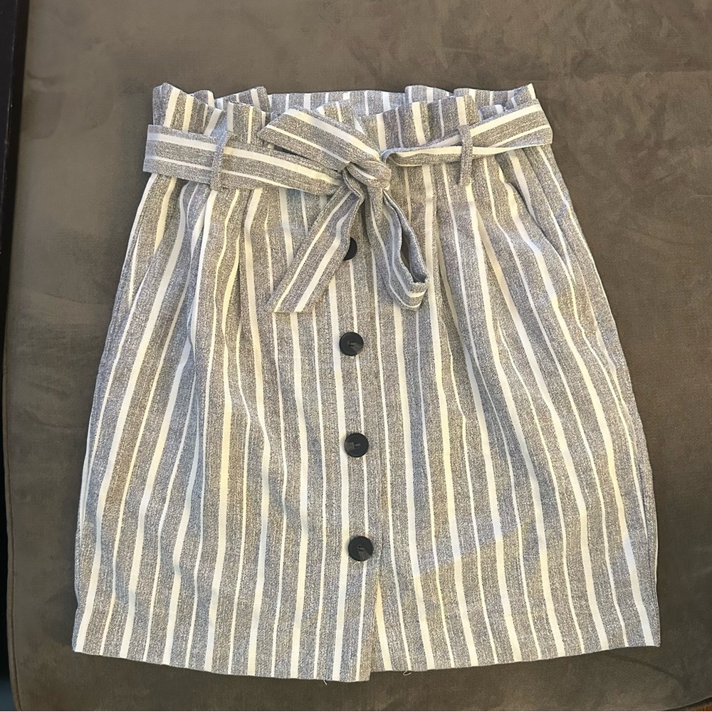 H&M Tie Belted Button Front Grey Skirt UK 16